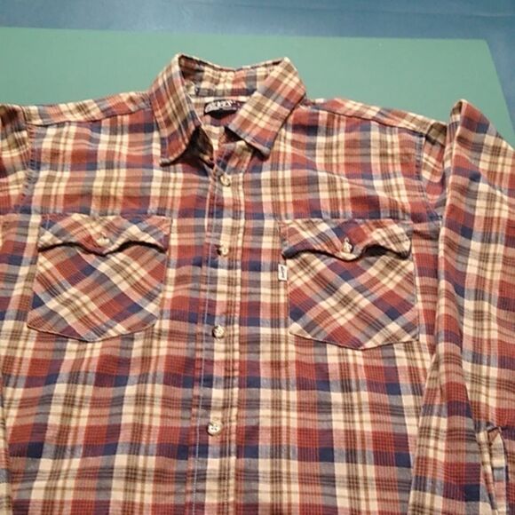 Levi's Cotton Men's LG Regular Fit Button down collared Blue and Red stripe - Picture 3 of 8